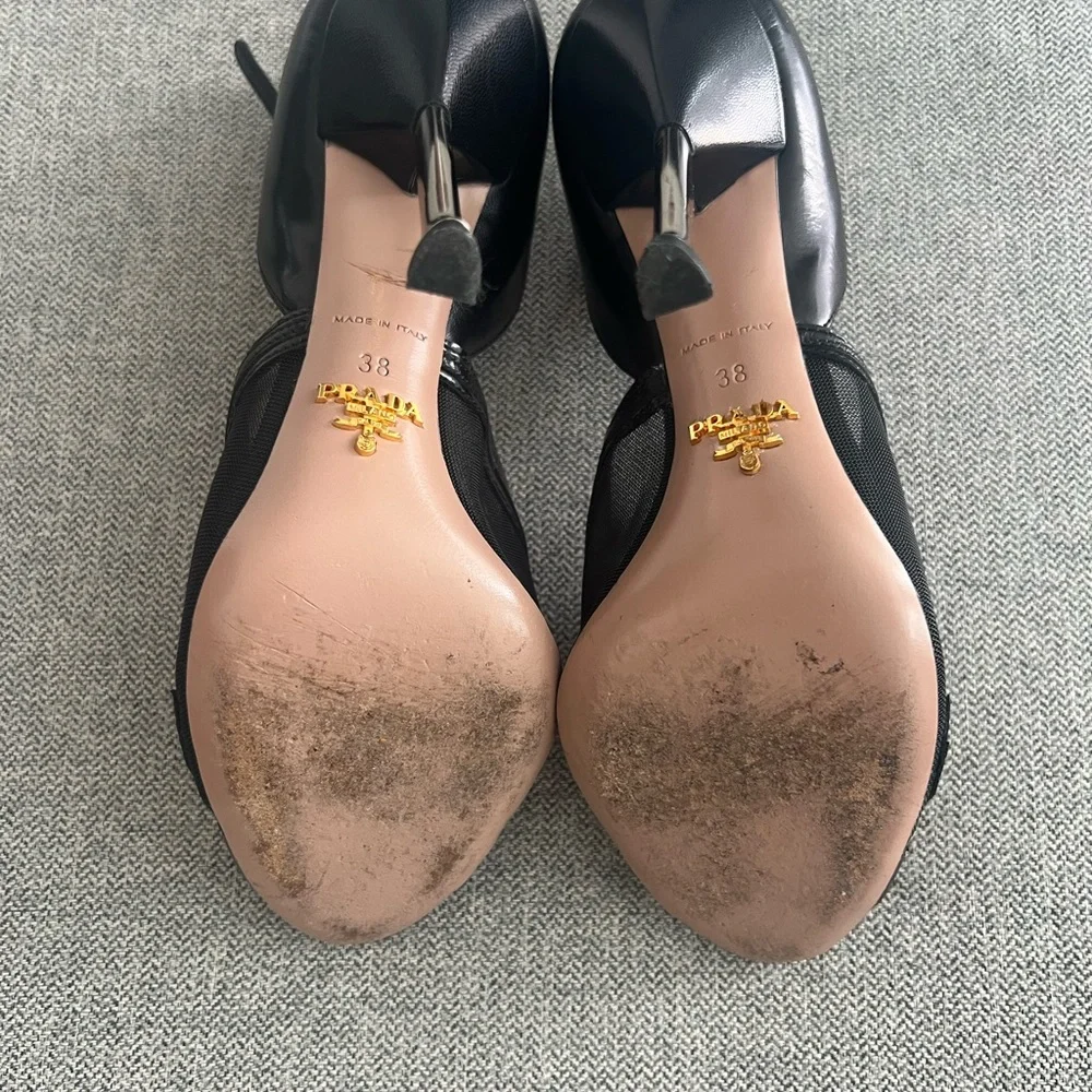 LUXURY PRADA PUMPS SHOES BLACK LEATHER EU 38 - Picture 9 of 11